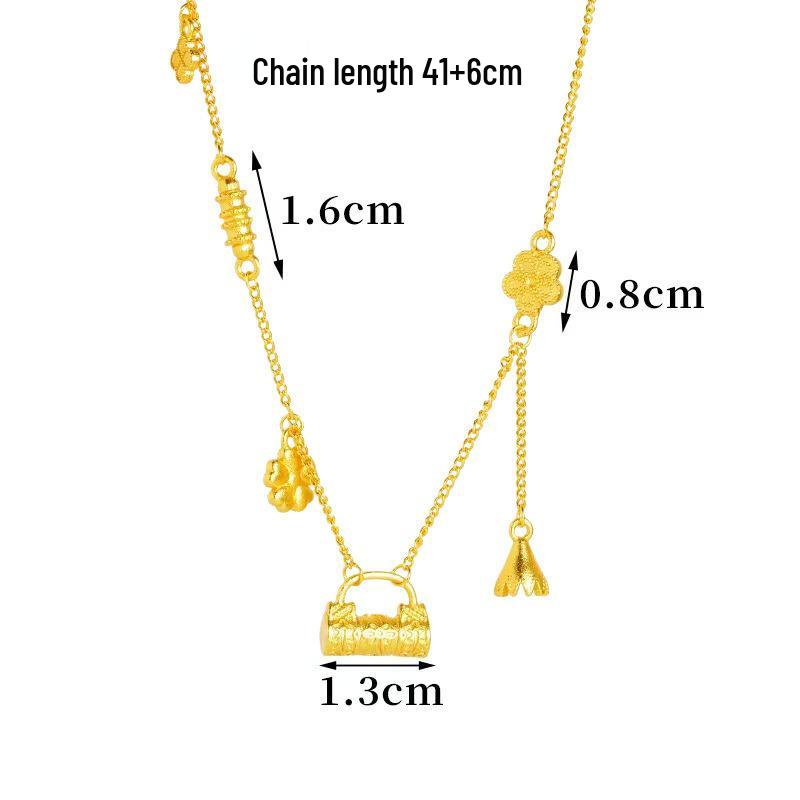 Exquisite Sparkling Sand Gold Four-Leaf Clover Tassel Necklace – Ethnic Style, Long-Lasting Color, High-End Feel