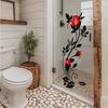 Red Rose Vine Glass Stickers for Fully Transparent Bathrooms, Romantic Decorative Stickers