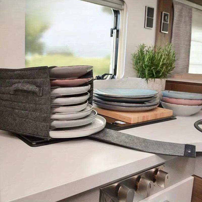 Felt Plate Dish Cup Storage Holder Containers Bags Camping Cupboard Tableware Motorhome Kitchen Cupboard Layered Organization