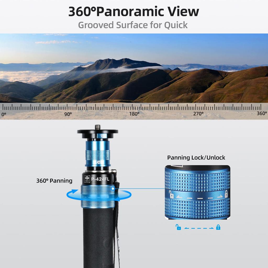 SIRUI Camera Carbon Fiber Monopod with Portable and Lightweight Maximum Load 26 4 Modular Quick Release Plate P-424FL Monopod, 75-inch Legs, Monopod,