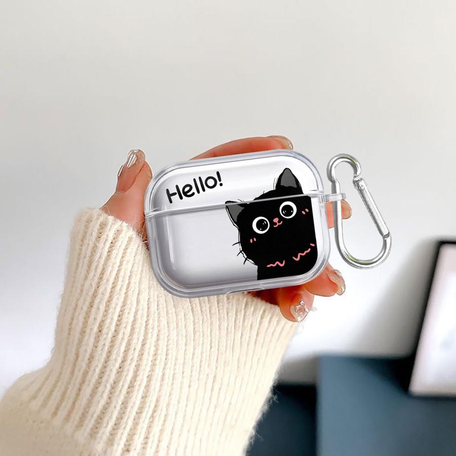 Hello Cute Cat Case For Airpods 1 Pro3 Pro Pro2 2 3 4 Clear Earphone Cases Cover