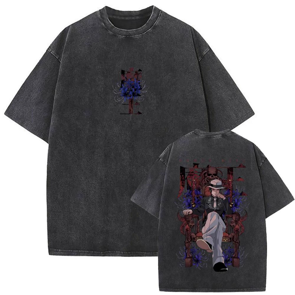 Prané Vintage Anime Demon Slayer Akaza Merch 2025 Tričko Pánské Dámské Oblečení Kreslená Móda Oversized Krátký Rukáv Trička