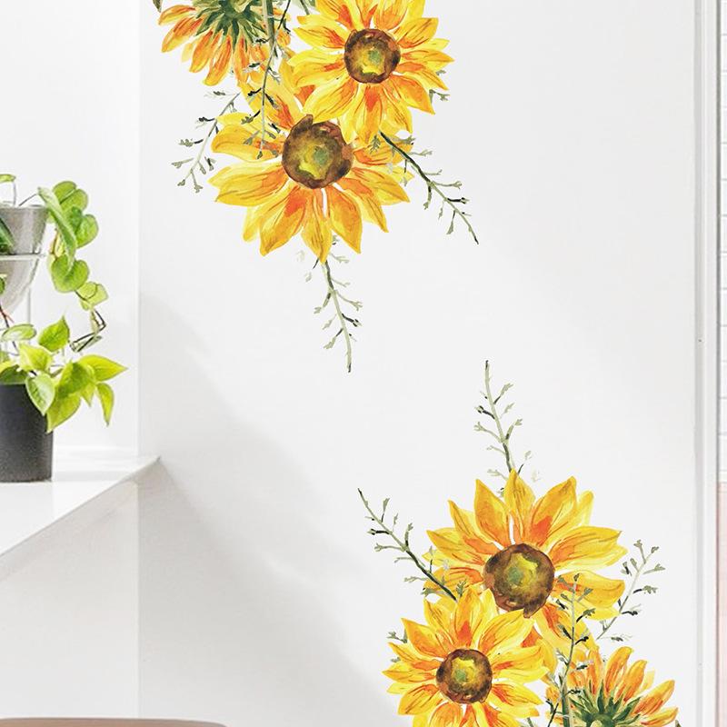 Painted Sunflower Wall Stickers Living Room Sofa Background Decoration Bedroom Home Decor Wall Beautification Stickers Wallpaper