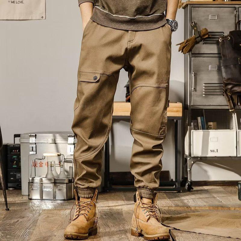 American retro heavy tooling pants men's spring and autumn loose straight casual trousers wide-leg tied Harlan pants men