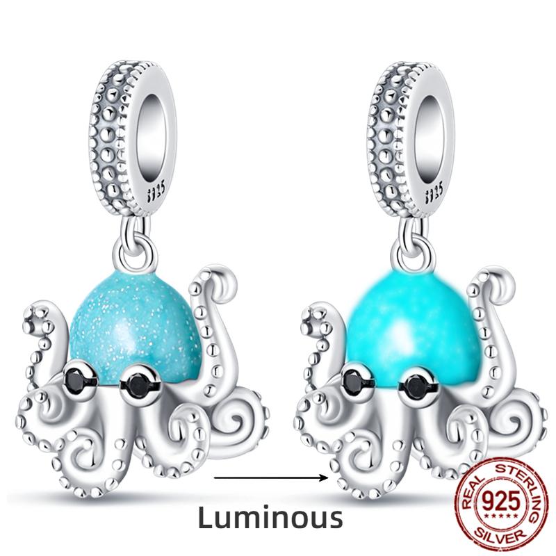 Copper Ocean Series Octopus Turtle Luminous Charms Fit 4Mm Hole Diameter Bracelet Charm Beads Necklace Diy Female Jewelry