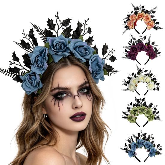 Versatile Hair Accessory for Photography Halloween Rose Headband, Flower Leaf Crown Hoops Bands, Fashionable Floral Gothic Headpiece Hairband Cosplay