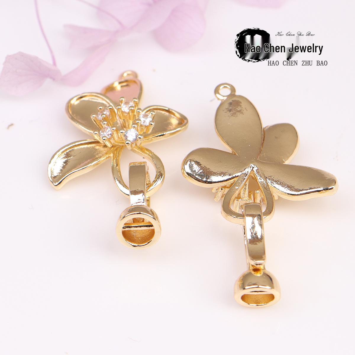 

14k Rose Gold Electroplated Copper Petal-Shaped Button Bracelet for DIY Jewelry Petal Button