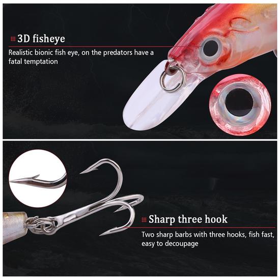 10Pc Minnow Fishing Lure Hard Bait Lures Lifelike with 2 Treble Hooks