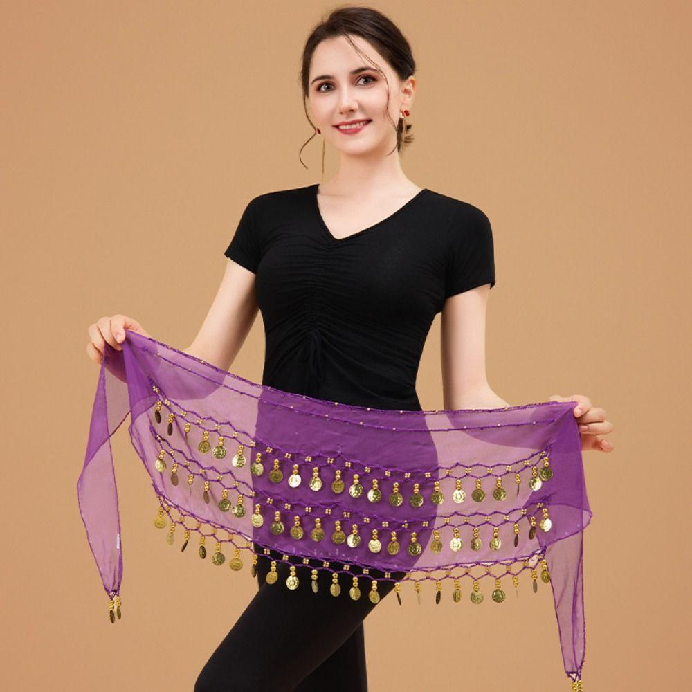 Adjustable Belly Dance Hip Scarf Gold Color Coins Dancing Waist Belt  Female Accessories