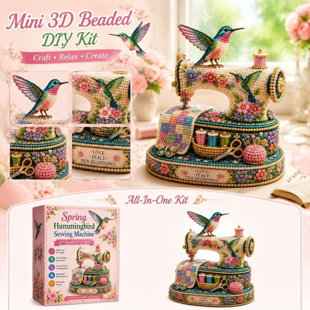 Spring Hummingbird Sewing Machine DIY Bead Kit for Beginners Complete Craft Set with Sewing Accessories and Decorative Elements for Room Display