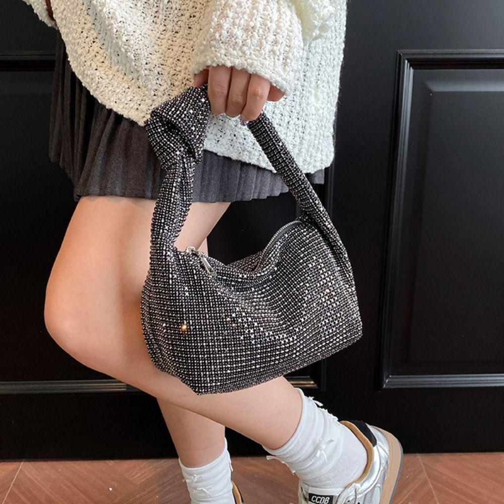 Shiny Full Rhinestones Dinner Bag Crystal Glitter Rhinestone Evening Bag Large Capacity Luxury Rhinestone Banquet Bag Party