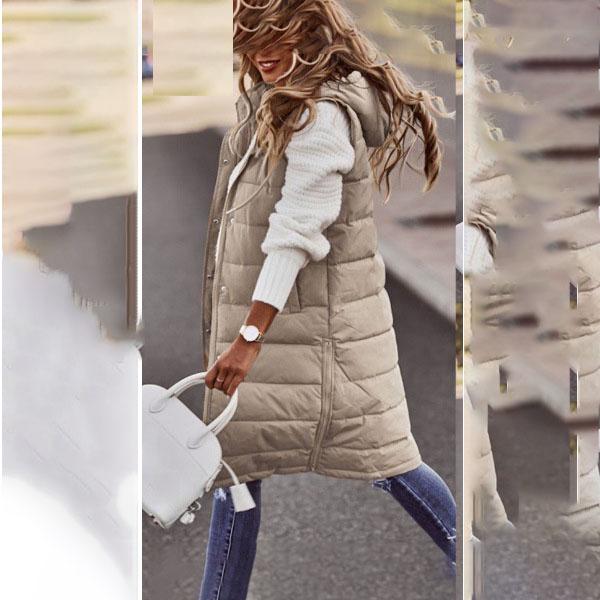 

Женское длинное зимнее пальто, жилет с капюшоном, теплое пуховое пальто без рукавов с карманами, стеганый жилет, пуховик, стеганая уличная куртка XS