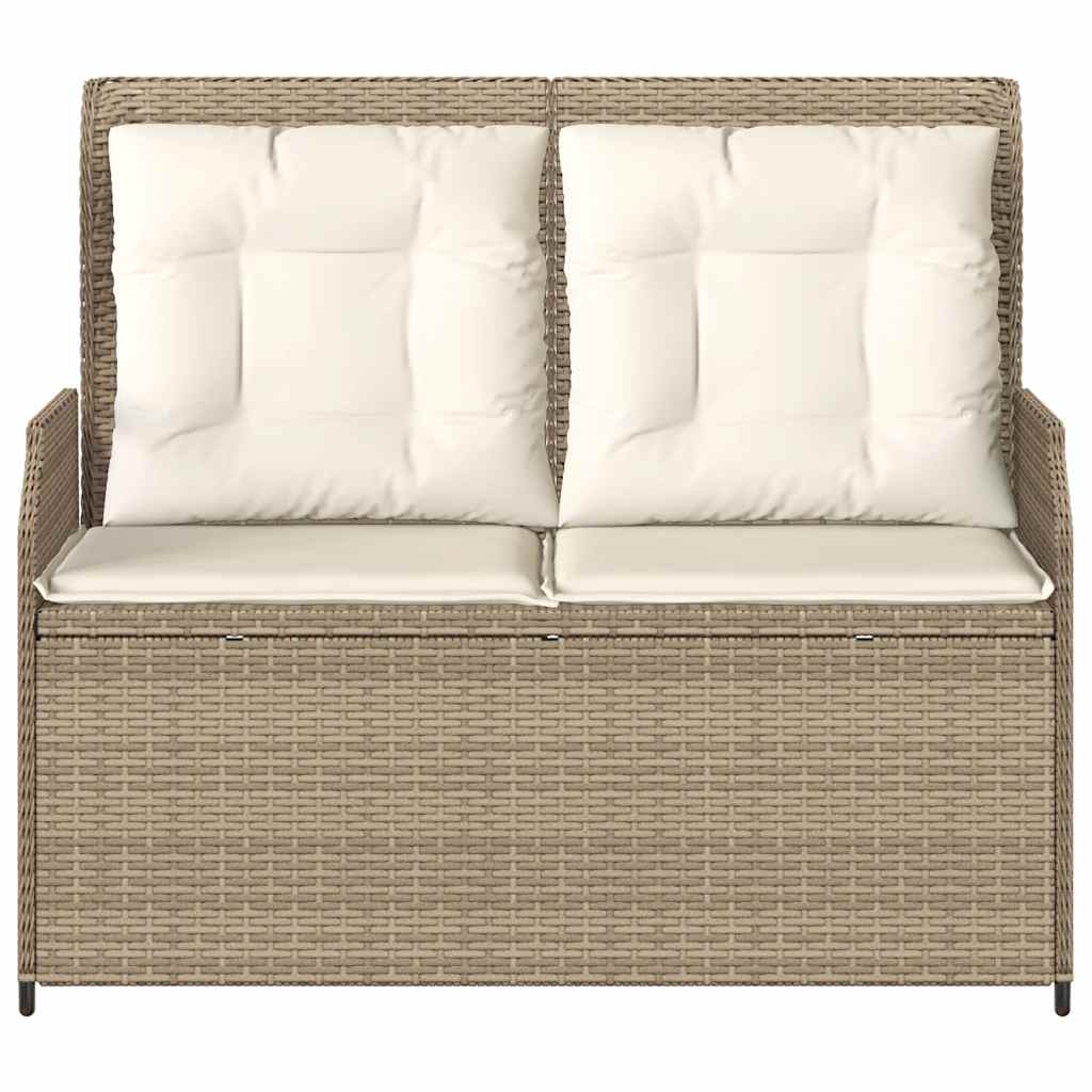Vidaxl Banco de Jardín Plegable con Cojines, Beige, Ratán Sintético