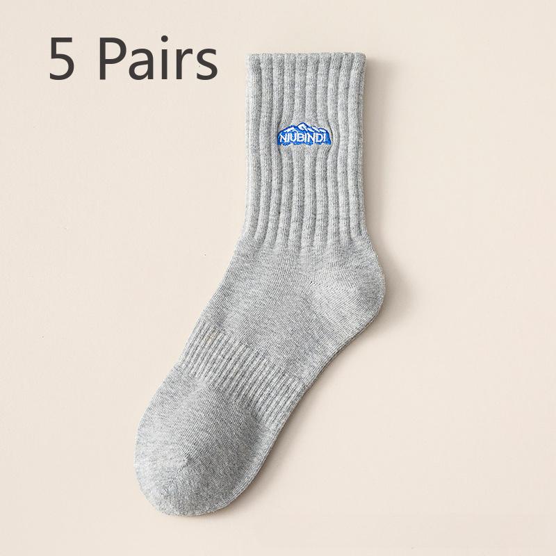 5 Pairs of Men's Autumn Anti Odor and Sweat Absorbing Sports Basketball Mid Top Socks
