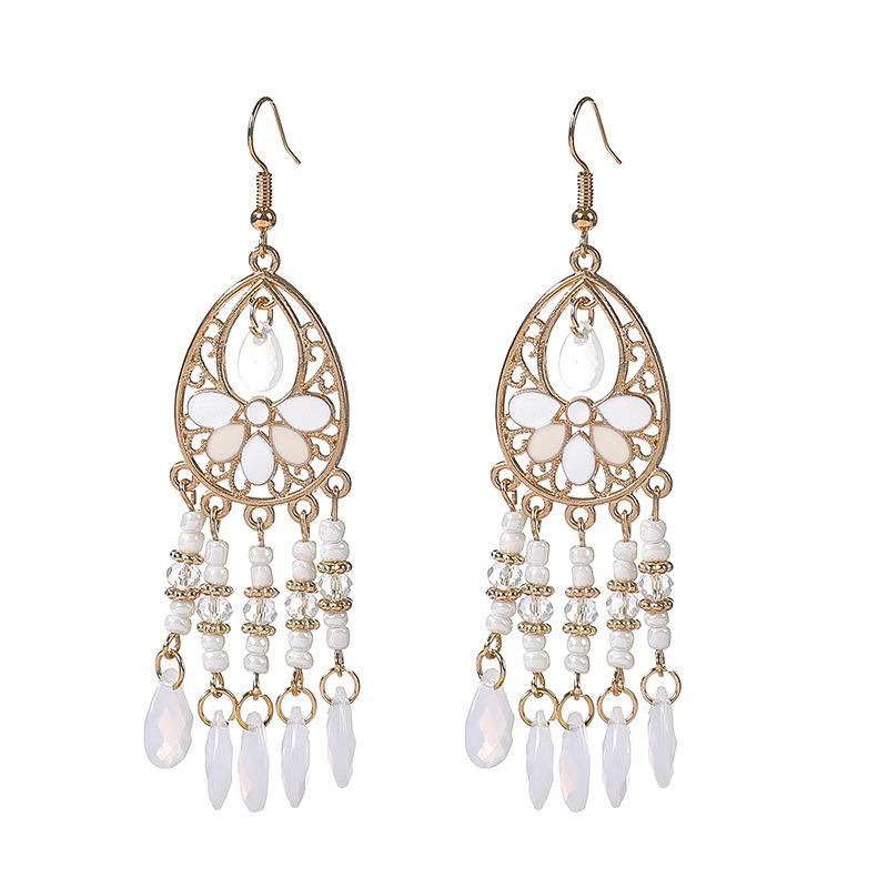 Long fringed earrings Bohemian water drop fringed earrings Ethnic vacation style stud earrings