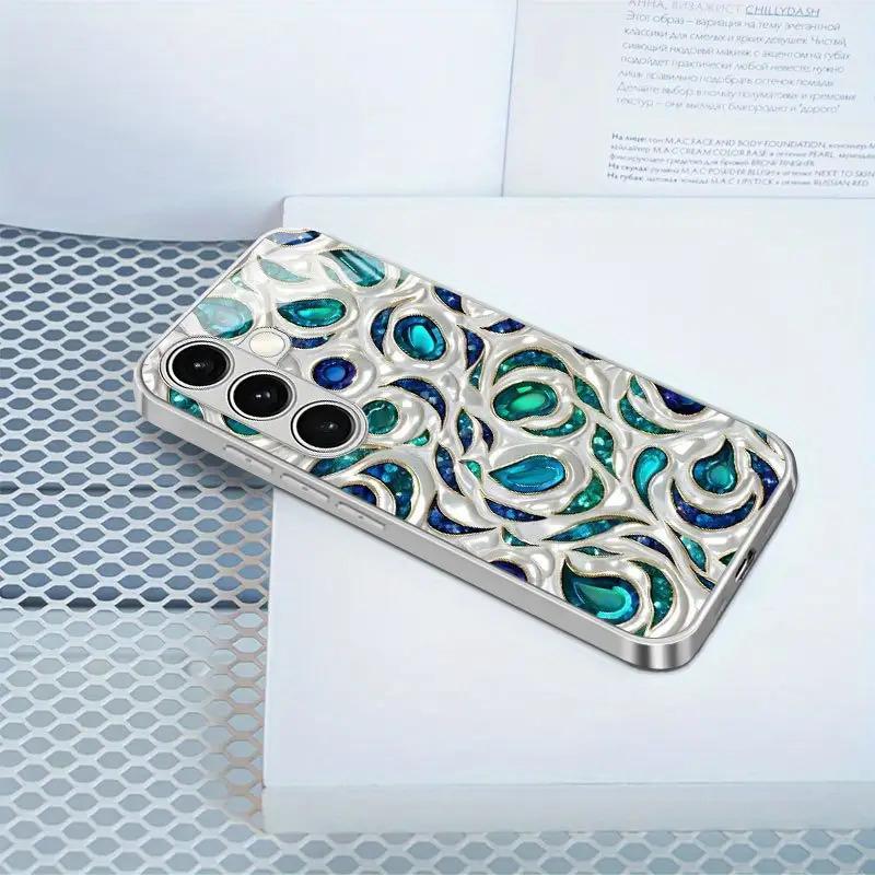 Green Synthetic Gemstone Pattern Tempered Glass Phone Case for Galaxy S26 S25 S24 S23 Ultra S22 Ultra S20 Ultra 56 A72 A73 5G