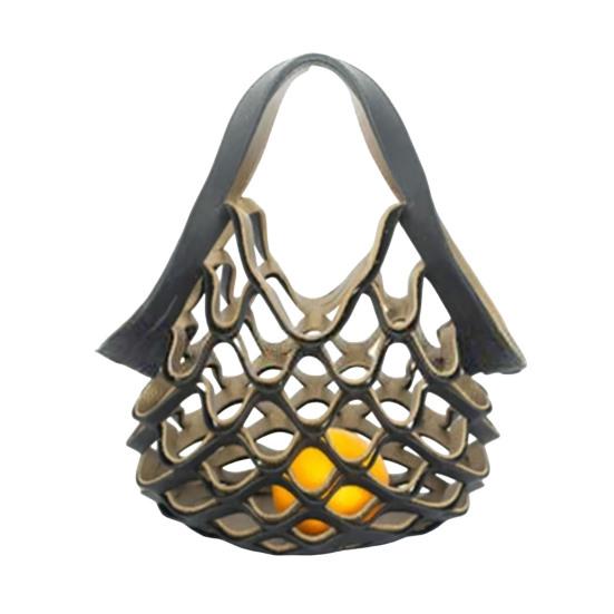 Folding Tote Bag Faux Leather Hollow Handbag Casual 2-in-1 Fruit Basket Seat Cushion for Picnics Camping Grocery Shopping