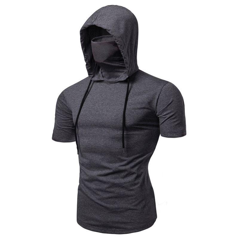 Stylish Men's Hooded Pullover T Shirt Tank Top With Protective Mask For Active Wear