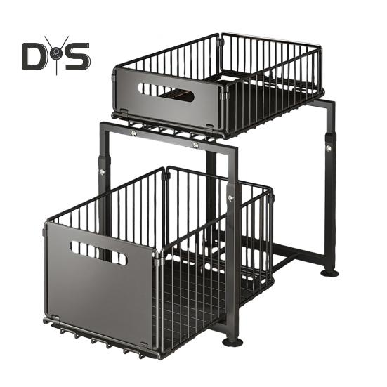 Kitchen Storage Rack Strong Load-bearing Large Capacity Adjustable Height 2-Tier Under-Sink Organizer with Pull-Out Drawers