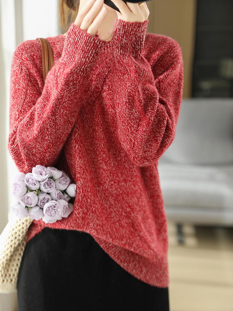 Women's 100% Pure Wool Round Neck Thickened Sweater for Autumn/Winter