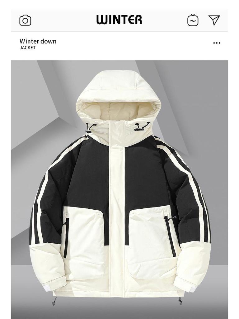 Winter Windproof Unisex Down Jacket - MLB & NY Collaboration, 90% White Duck Down, Color Block, Men's Trendy Coat