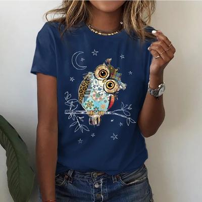 Women's T Shirt Tee Cotton 100% Cotton Animal Daily Weekend Black White Pink Print Short Sleeve Basic T-Shirts
