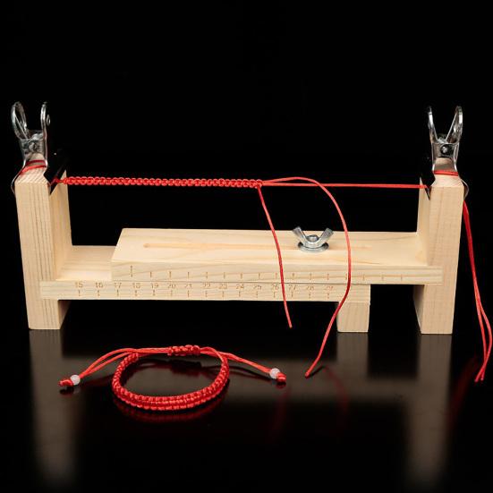 Drewniany Jig do Bransoletek ze Skalą Regulowana Długość Zestaw do Robienia Bransoletek Narzędzie do Ręcznego Dziania DIY Jig do Plecenia Bransoletek z 2 Klipsami do Pasków Sznurków