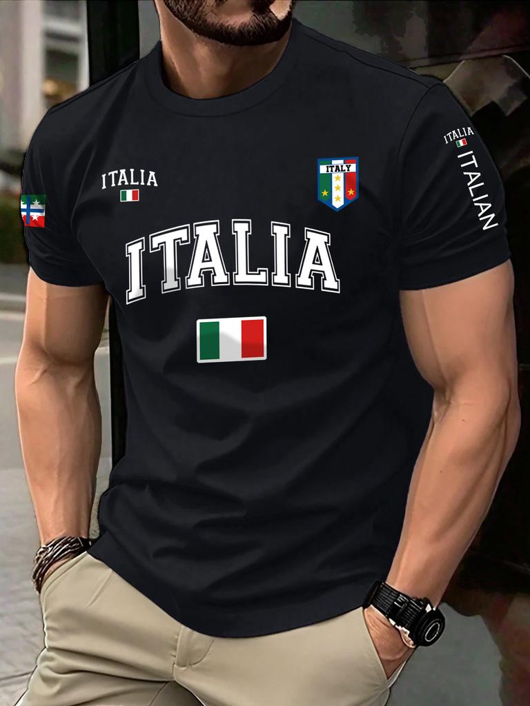 Summer ITALIA Print Print Casual Men'S Clothing Trendy Short-Sleeve Round-Neck Women's T-Shirts Tops Tee