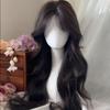 Refined Brown-Black Long Curly Wig with Natural Center Part for European and American Styles