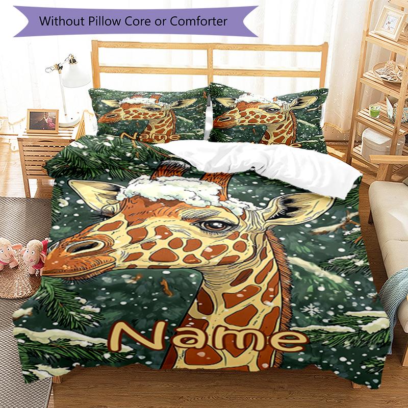 3pcs Custom Name Giraffe Bedding Set Duvet Cover Closure Includes 1 Duvet Cover & 2 Pillowcases, Soft and Comfortable for All Seasons.