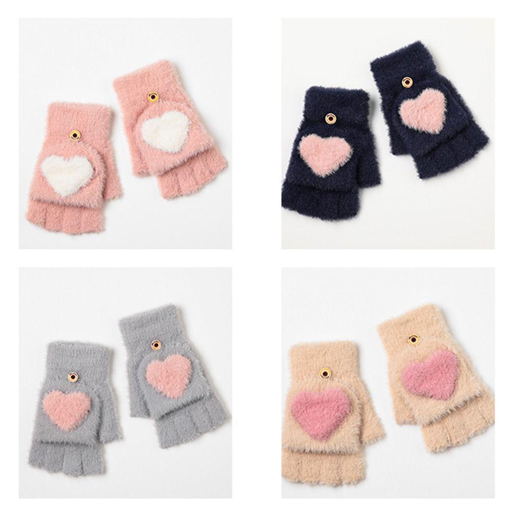 

Touchscreen Exposed Finger Love Heart Fingerless Flip Gloves Knitted Gloves Mittens Warm Gloves