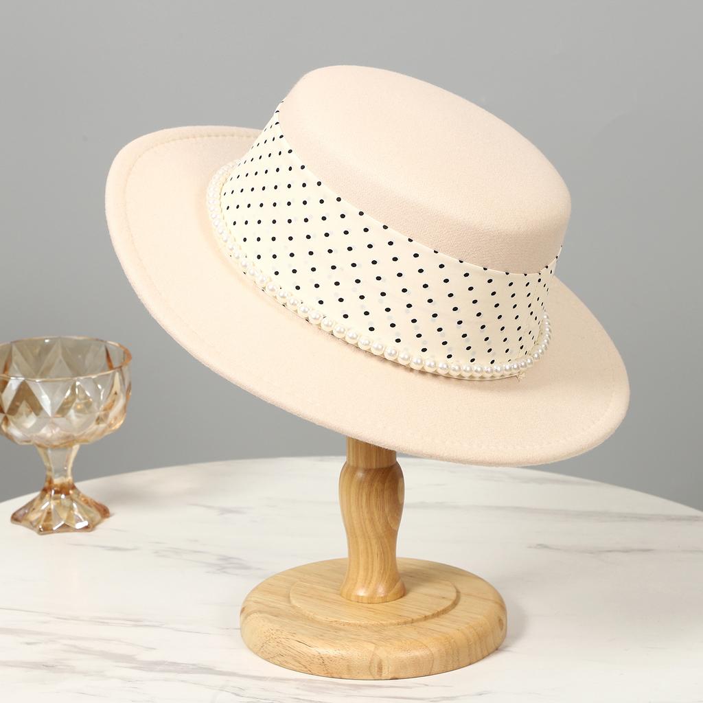 French Retro Autumn and Winter Socialite British Jazz Hat Hepburn Pearl Black Tweed Hat Female Elegant Fashion Felt Hat