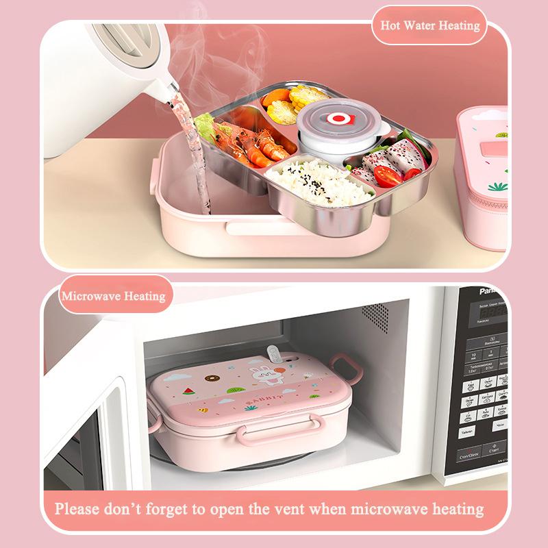 Scatola Pranzo Acciaio Inossidabile 1550ML Bambini Scuola Kawaii Bento Box Contenitore Portatile Sigillato per Conservazione Cibo per Studenti Lavoratori d'Ufficio