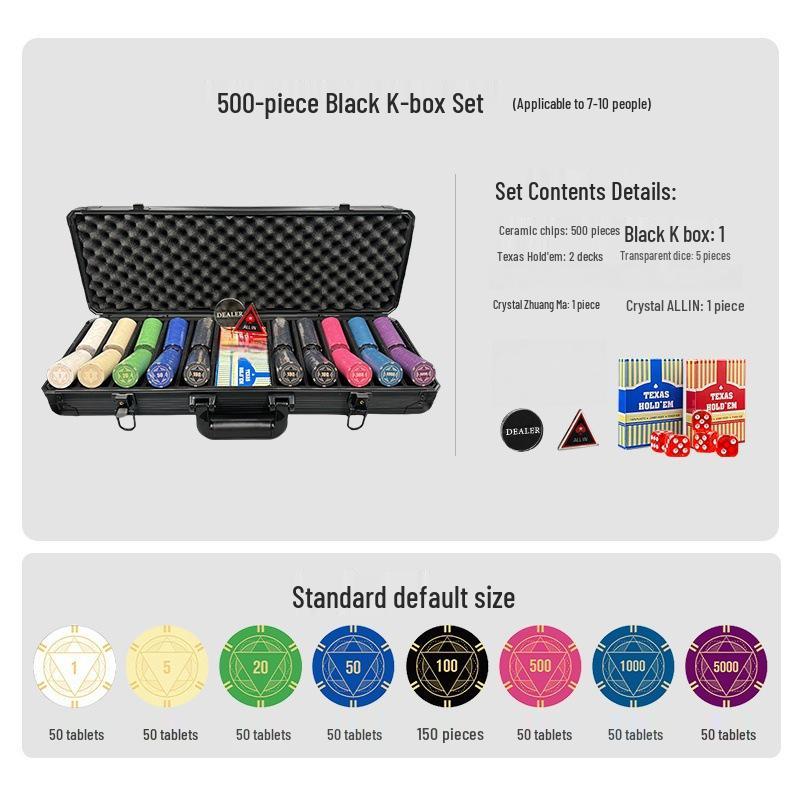 Texas Hold'em High-End Ceramic Poker Chip Set with Professional K Box for Card Rooms
