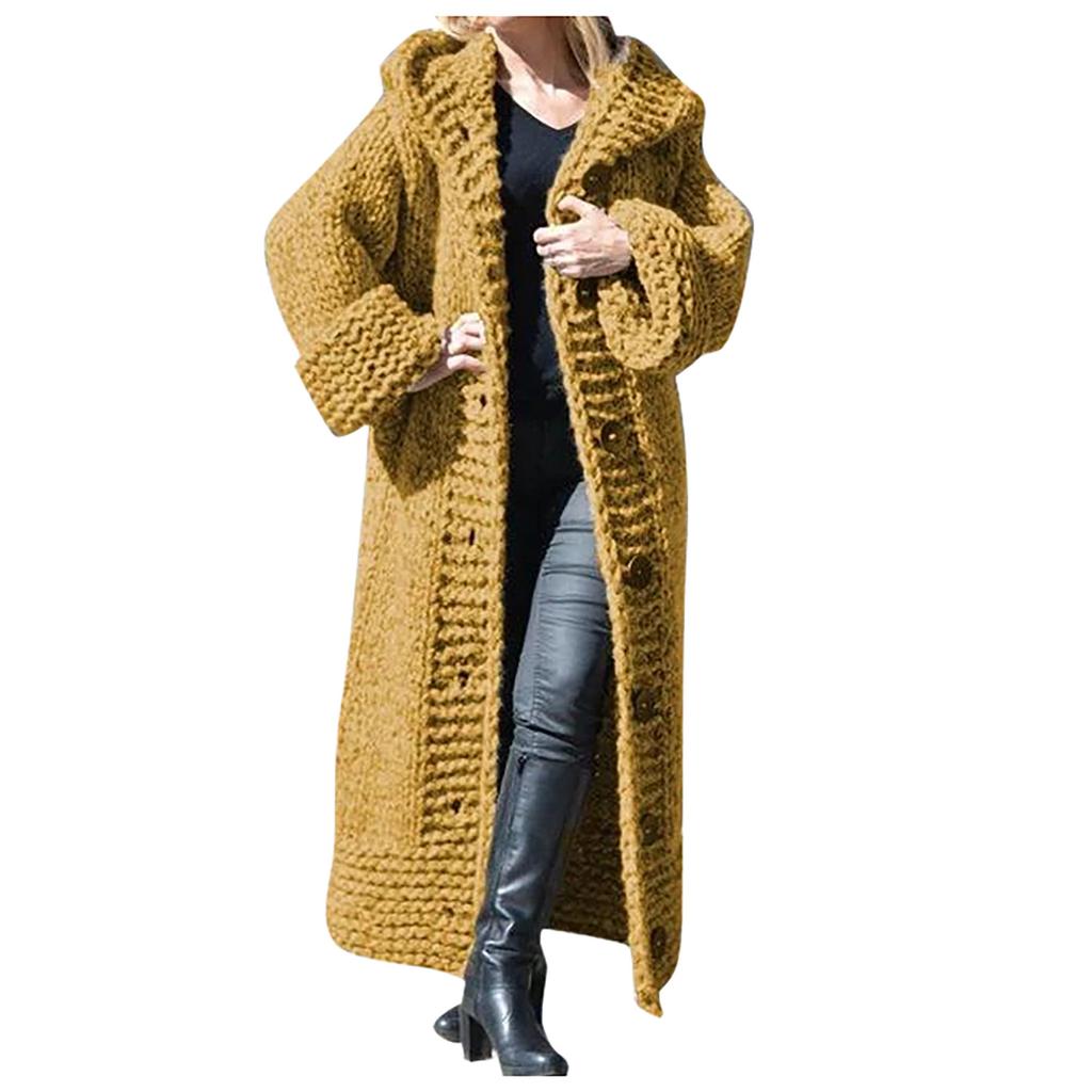Women Casual Solid Knit Button Plus Size Long Sleeve Sweater Long Cardigan Coat