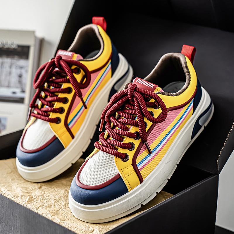 Men Platform Sneakers Street Style Shoes Personalized Mixed Color Design Skateboard Casual Outdoor Shoes