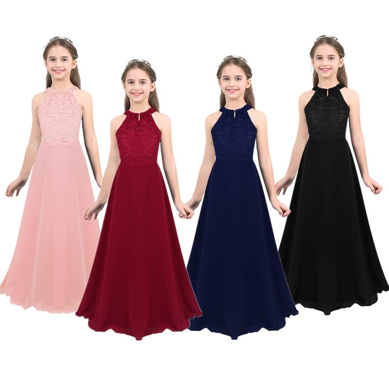

Kids Big Girls Halter Chiffon Lace Wedding Flower Girl Dresses Evening Prom Maxi Gown 14-16 Years м ята зелений колір