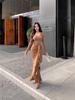 Elegant Plus-Size V-Neck Bodycon Skirt & Cardigan Set for Women - Autumn/Winter Slimming Waist-Cinched Style