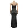 C6075 Women's Fashion Mesh Sleeveless V-Neck Long Dress with Hot Drill Detailing