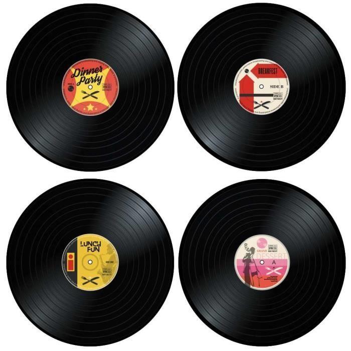 Sets de table - Aspect Disque Vinyle - PVC - Lot de 4 - Diamètre 37 cm