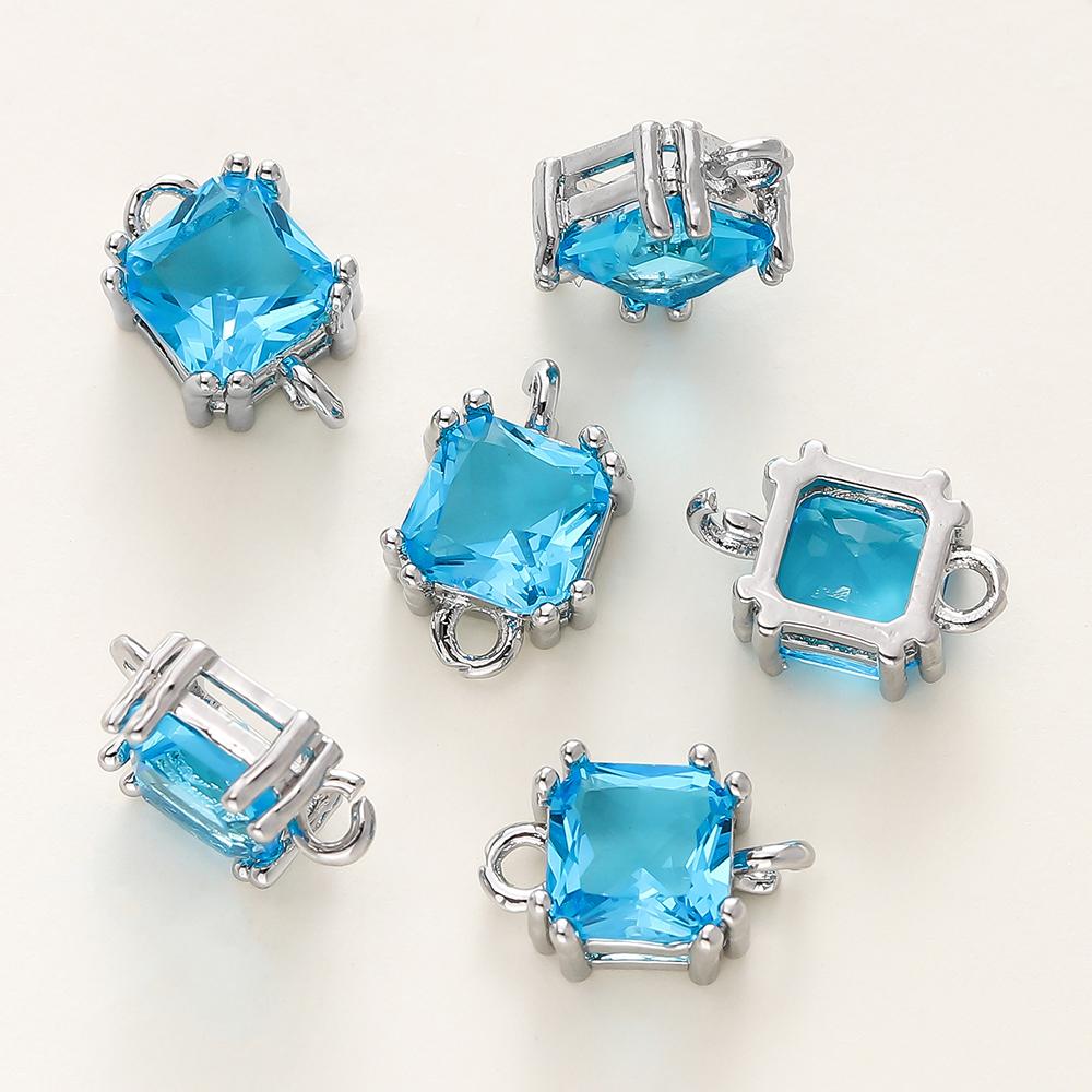 4/6Pcs 14/18K Gold Color Plated Zircon Single Hole Love Heart Double Hole Square Pendants For DIY Jewelry Making Findings