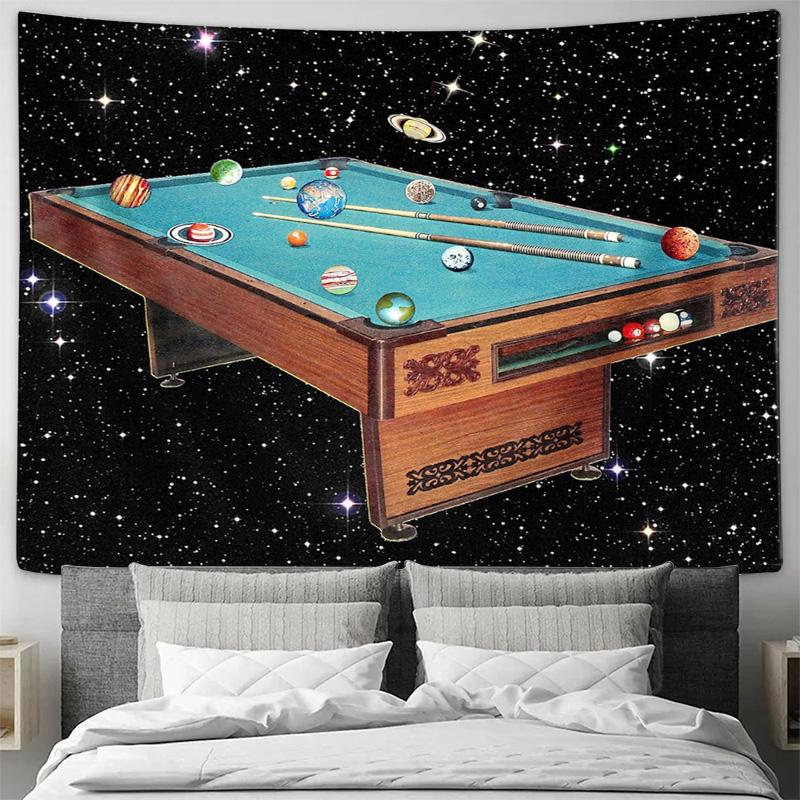 Vintage billiard tapestry wall hanging retro game room decor pub pool table aesthetic cool man cave art unique home textile bill