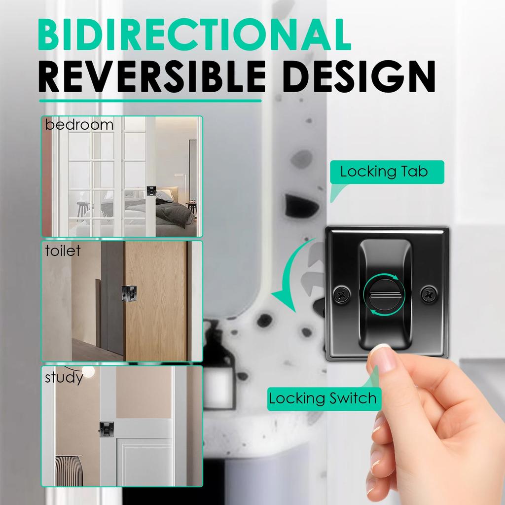 Cerradura de Puerta Corredera de Privacidad con Tirador Acero Inoxidable Herrajes para Puerta de Bolsillo Corredera Pestillo Deslizante para Puerta de 1-3/8” de Espesor