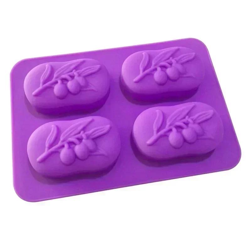 4 Cavities Oval Olive Tree Silicone Soap Mold DIY Candle Soap Making Kits Handmade Cake Decorating Tools Home Decor Baking