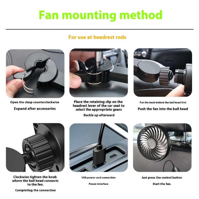 USB Powereds Car Seat Cooling Fan 3 Wind Modes ABS Blade Headrest USB Fan For Rear Passenger Comfort
