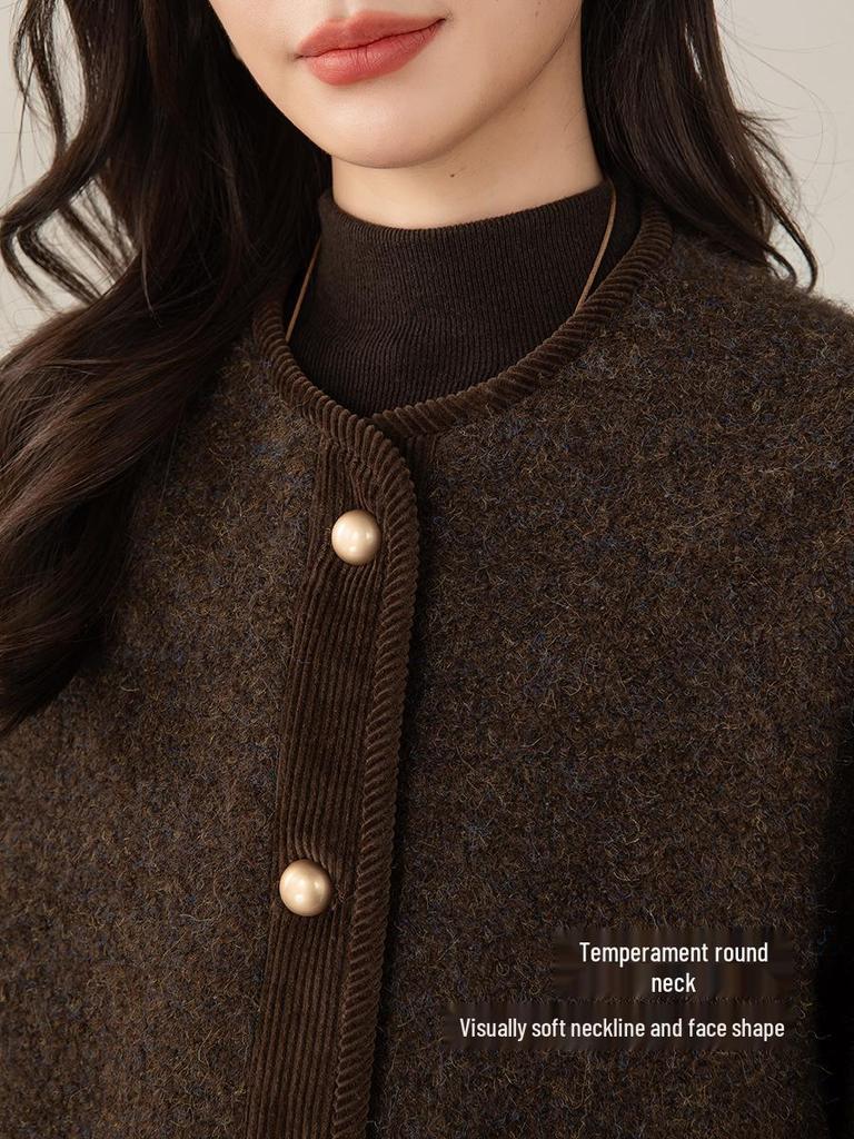 Xinge Women's 2025 Autumn/Winter French Chic Round Neck Woolen Jacket
