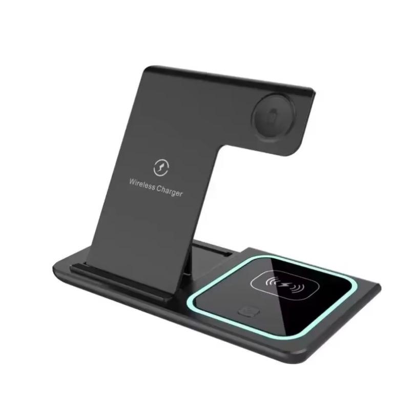 Wireless Charger LED Light Phone Stand 4 In 1 For iPhone 16 15 14 13 12 Apple Watch 8 7 6 AirPods Foldable Fast Charging Station