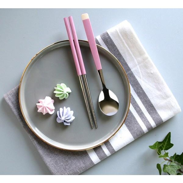 Bonaire Pastel Junior Kids Vacuum Chopsticks + Spoon + Case Set, Pink, Korean Popular Tableware