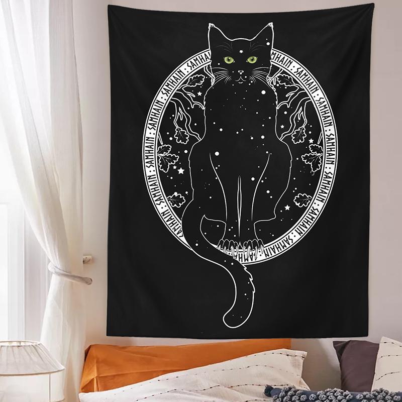 Cat Divination Tapestry Wall Hanging Tarot Cat Black Tapestries Mysterious Decoration Home Decoration Hippie Mattress Dorm Room
