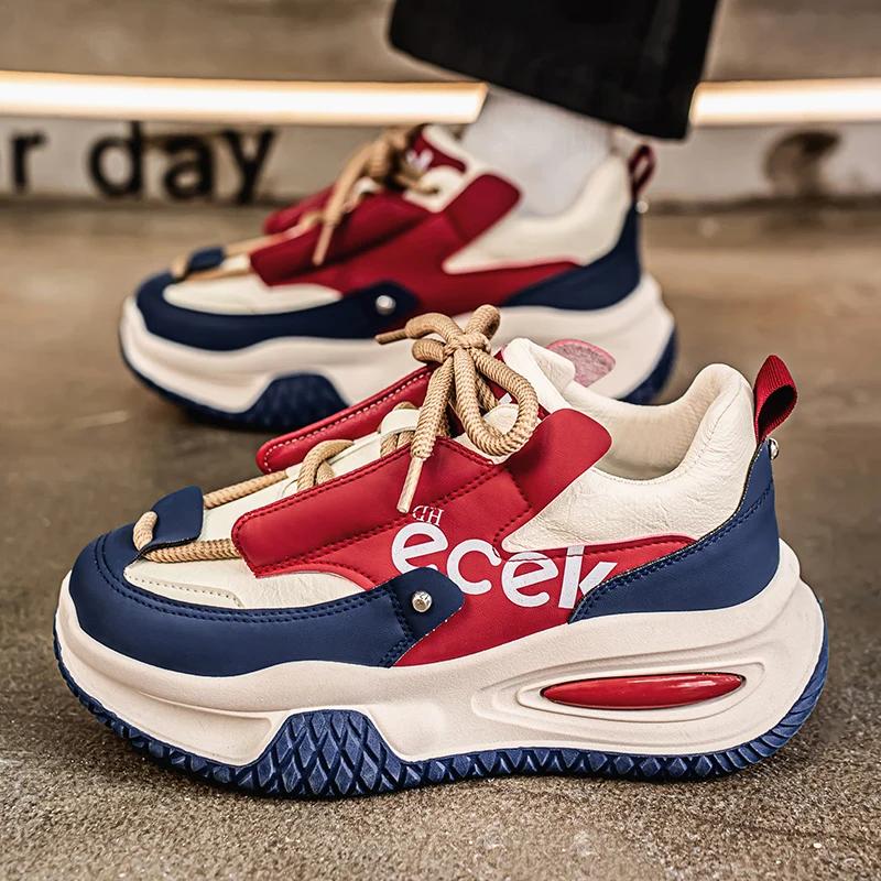 Fashion Chunky Sneaker Plus Size 45 46 47 48 Men Designer Sport Shoes Fashion Casual Leather Fabric Height Increased Flat Platform Shoes
